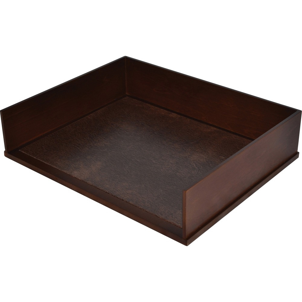 VICTOR TECHNOLOGY H1154 Victor Heritage Wood Stacking Letter Tray - 1 Compartment(s) - 3.1in Height x 13.2in Width x 10.6in Depth - Desktop - Natural - Faux Leather, Wood - 1 Each