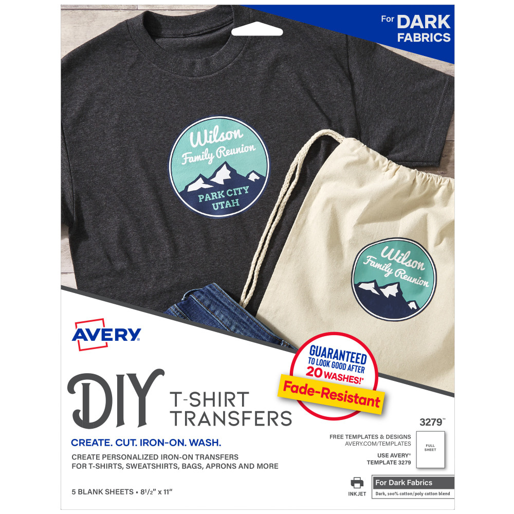 AVERY PRODUCTS CORPORATION Avery 3279  T-Shirt Transfers, Dark, 3279, Pack Of 5