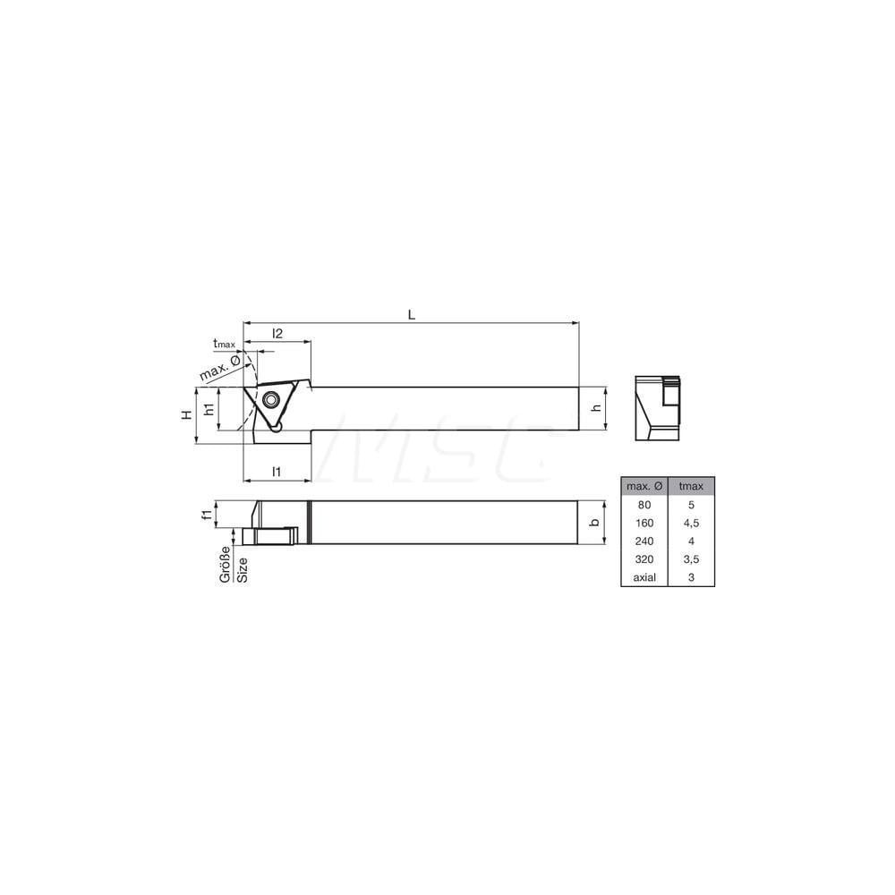 Guhring 9253500120360  GH305.0500.500.00.12.R External Right Hand NonFace Grooving Radial Grooving Non-Coolant Holder 1/2" Square Shank