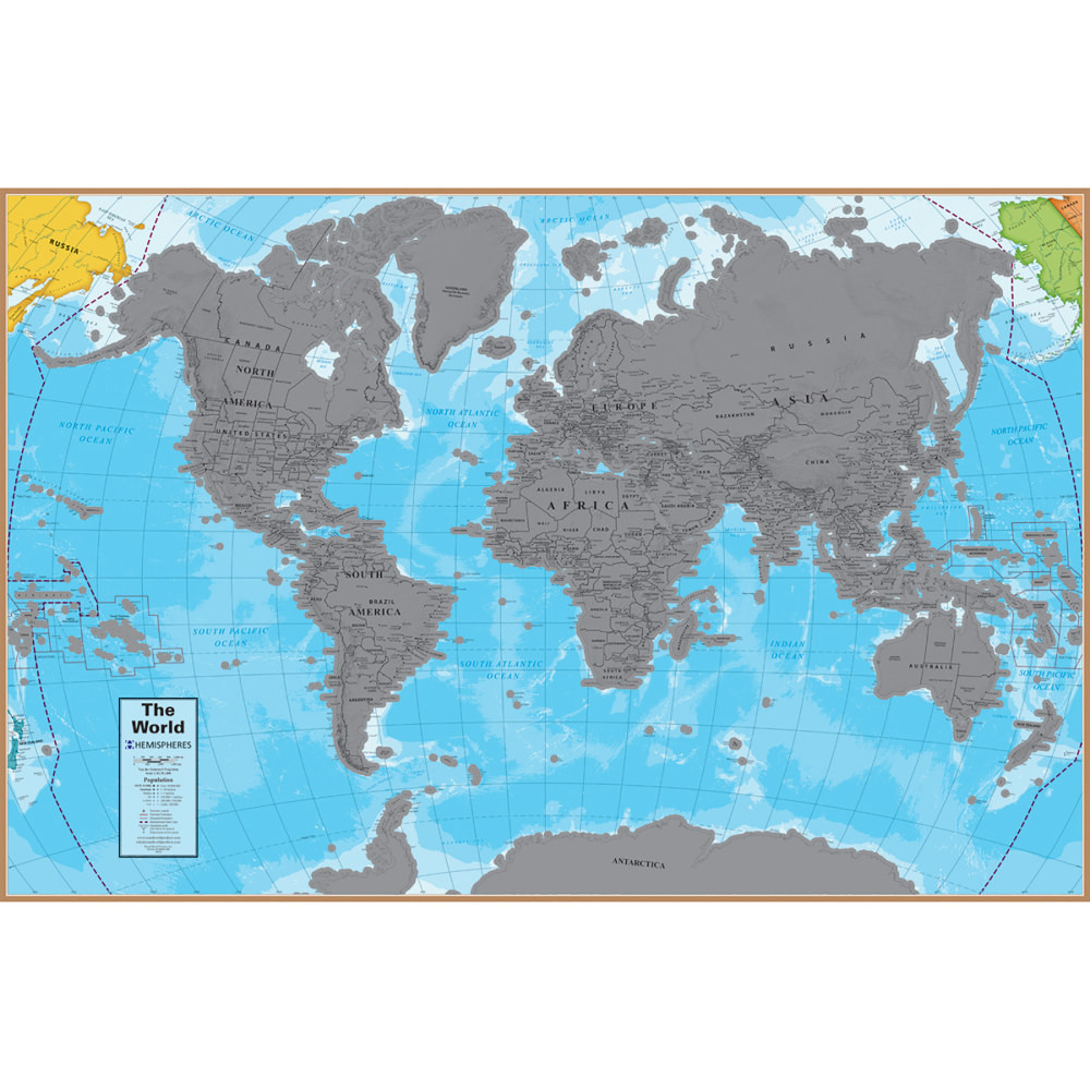 ROUND WORLD PRODUCTS, INC. Hemispheres RWPSCR01  Scratch-Off Laminated Wall Map, 24in x 36in, World