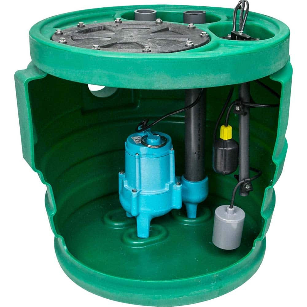 Little Giant. Pumps 509674 Sump Pump Systems; Type: Sump Pump System; Voltage: 115; Contents: Basin, cover, gaskets and hardware, Piggyback tethered mechanical float switch assembly, discharge pipe, vent pipe, coupling, grommet, pump, alarm system; V
