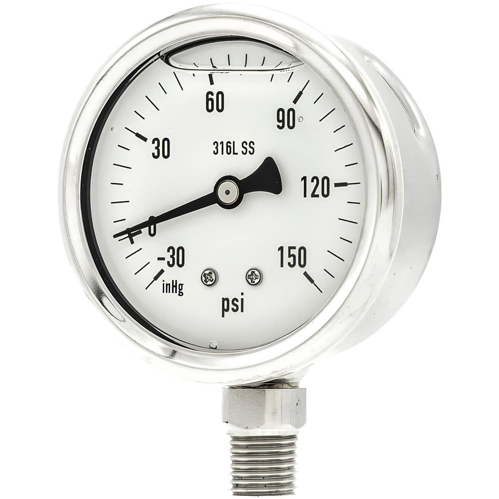 PIC Gauges PRO-301L-254CF Pressure Gauges; Gauge Type: Industrial Pressure Gauges ; Scale Type: Single ; Accuracy (%): 2-1-2% ; Dial Type: Analog ; Thread Type: 1/4" MNPT ; Bourdon Tube Material: 316 Stainless Steel