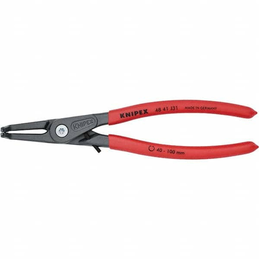 Knipex 48 41 J31 Retaining Ring Pliers; Type: Internal; Tip Angle: 90 0; Body Material: Steel; Handle Material: Non-Slip Plastic; Tether Style: Not Tether Capable; Features: Heavy-Duty; Overstretching Limiter; Bolted Joint; Zero Backlash Operation; A