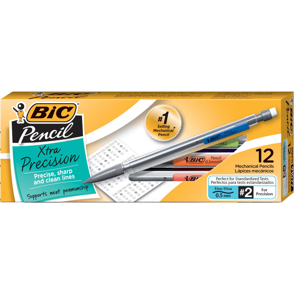 BIC CORP BIC MPF11  Xtra Mechanical Pencils, Xtra Precision, 0.5 mm, Gray Barrel, Pack Of 12