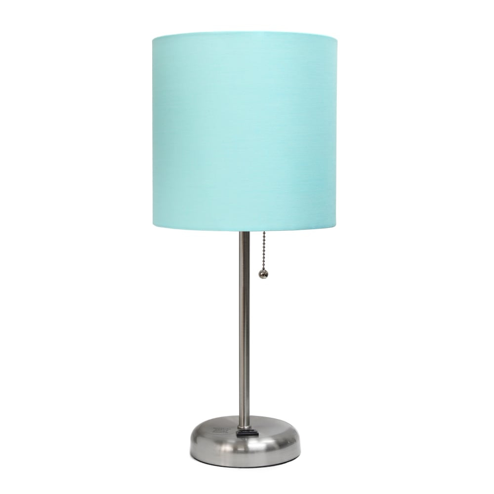 ALL THE RAGES INC LimeLights LT2024-AQU  Stick Lamp with Charging Outlet, 19-1/2inH, Aqua Shade/Brushed Steel Base