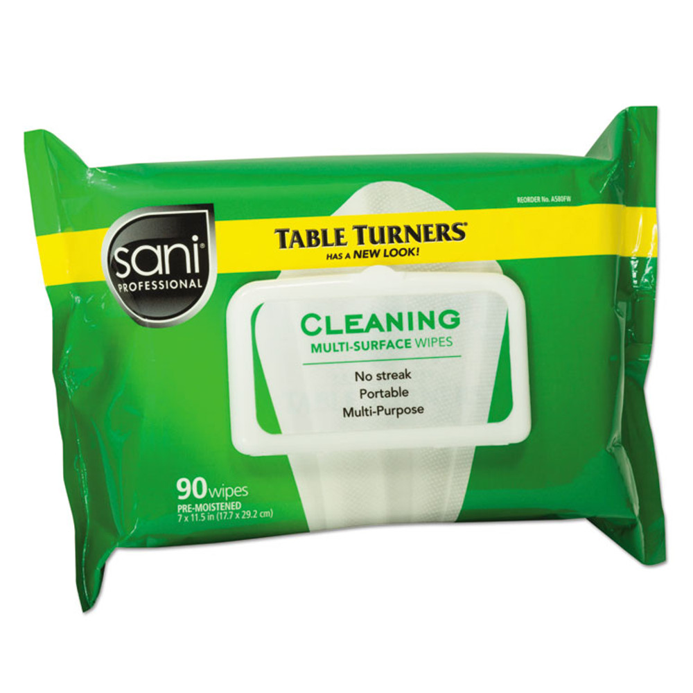 SANI PROFESSIONAL A580FW Multi-Surface Cleaning Wipes, 1-Ply, 11.5 x 7, Fresh Scent, White, 90 Wipes/Pack, 12 Packs/Carton