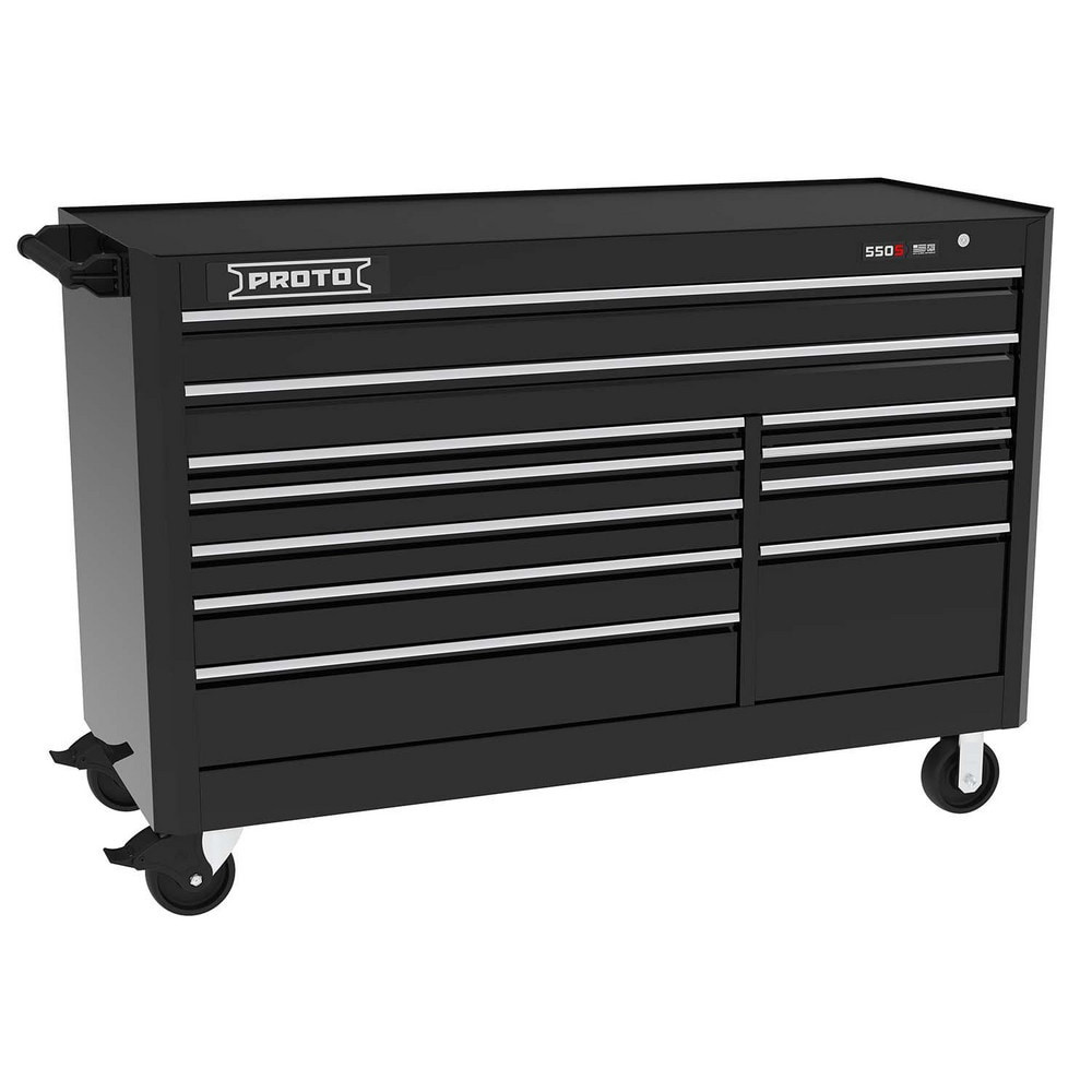 Proto J556646B-11BK Tool Roller Cabinets; Drawers Range: 10 - 15 Drawers ; Overall Weight Capacity: 900lb ; Top Material: Vinyl ; Color: Gloss Black ; Locking Mechanism: Keyed ; Width Range: 48" and Wider