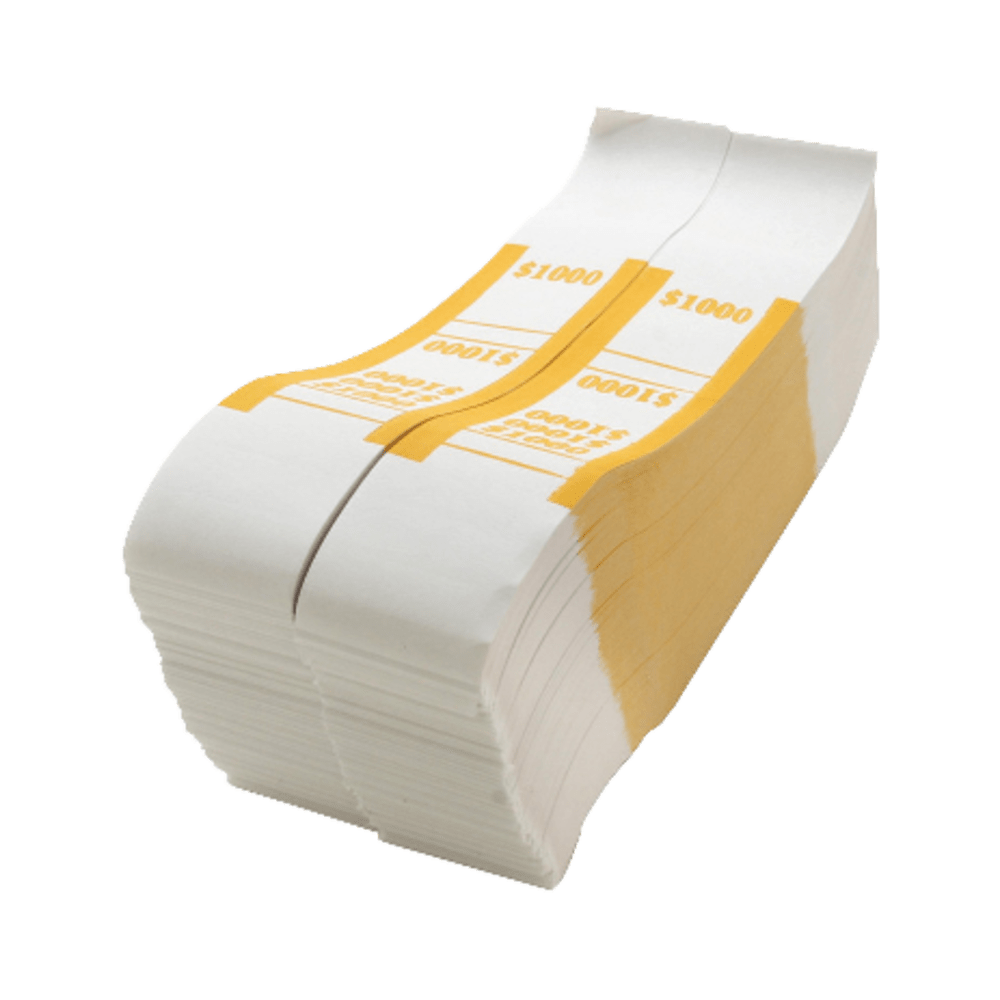 SP RICHARDS BS1000WK Sparco Kraft Paper ABA Bill Straps, $1,000, White/Yellow, Box Of 1,000