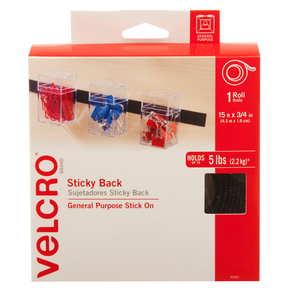 VELCRO USA INC VELCRO Brand 90081  STICKY BACK Fasteners, 3/4in x 15ft, Black