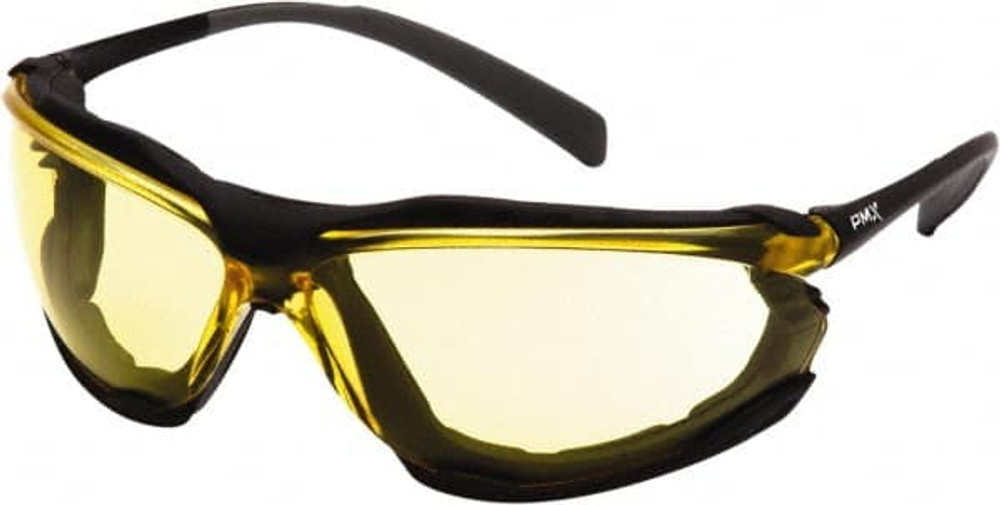 PYRAMEX SB9330ST Safety Glass: Anti-Fog & Scratch-Resistant, Polycarbonate, Yellow Lenses, Full-Framed, UV Protection