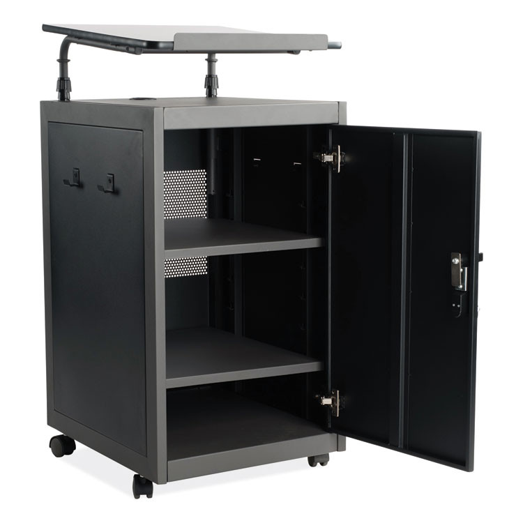 NATIONAL PUBLIC SEATING Oklahoma Sound® TWPL Teacher's WorkPod Lectern, 20 x 24 x 41, Charcoal Slate/Black