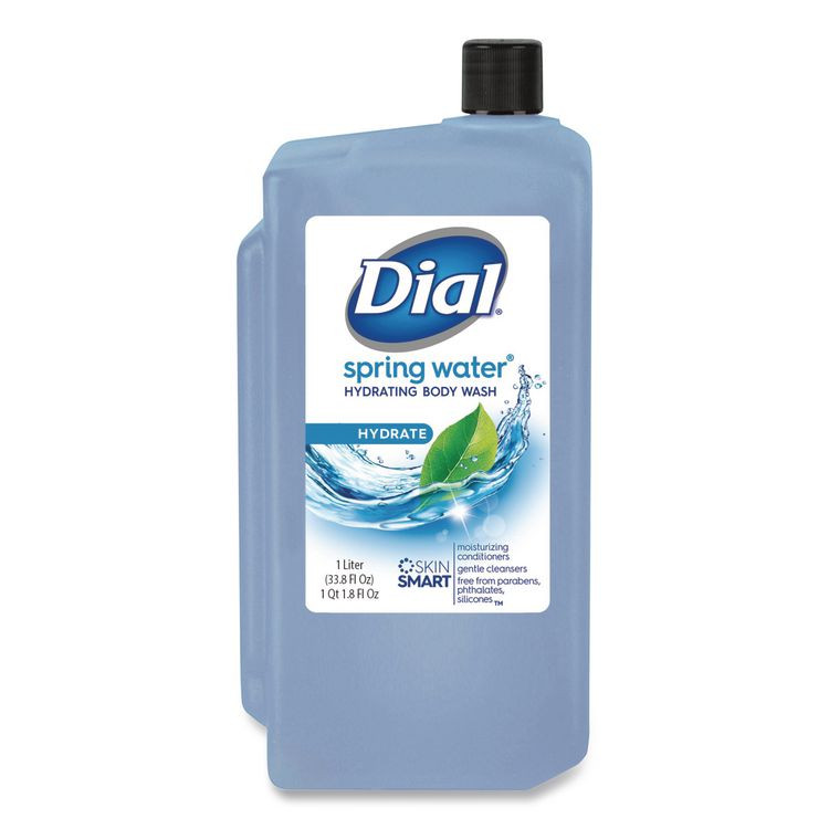 DIAL PROFESSIONAL 04031 Body Wash Refill for 1 L Liquid Dispenser, Spring Water Scent, 1 L, 8/Carton