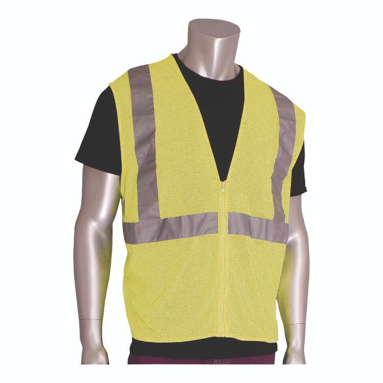 PROTECTIVE INDUSTRIAL PRODUCTS INC PIP 302MVGZLYXL Zipper Safety Vest, X-Large, Hi-Viz Lime Yellow