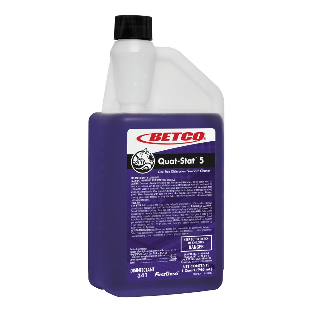 BETCO CORPORATION Betco 3414800  Quat-Stat 5 Concentrated Cleaning Solution, 39 Oz, Lavender Scent, Pack Of 6