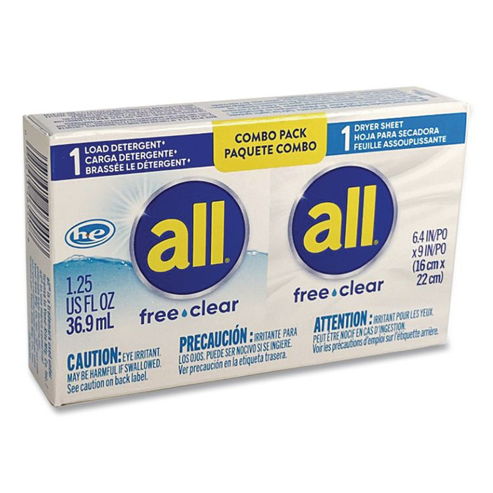 VEND-RITE MANUFACTURING CO all® 2979355 Free Clear HE Liquid Laundry Detergent/Dryer Sheet Dual Vend Pack, 100/Carton