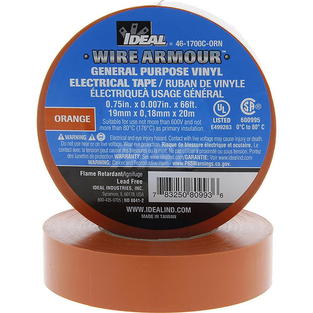 Ideal 46-1700C-ORN Vinyl Film Electrical Tape: 3/4" Wide, 66' Long, 7 mil Thick, Brown