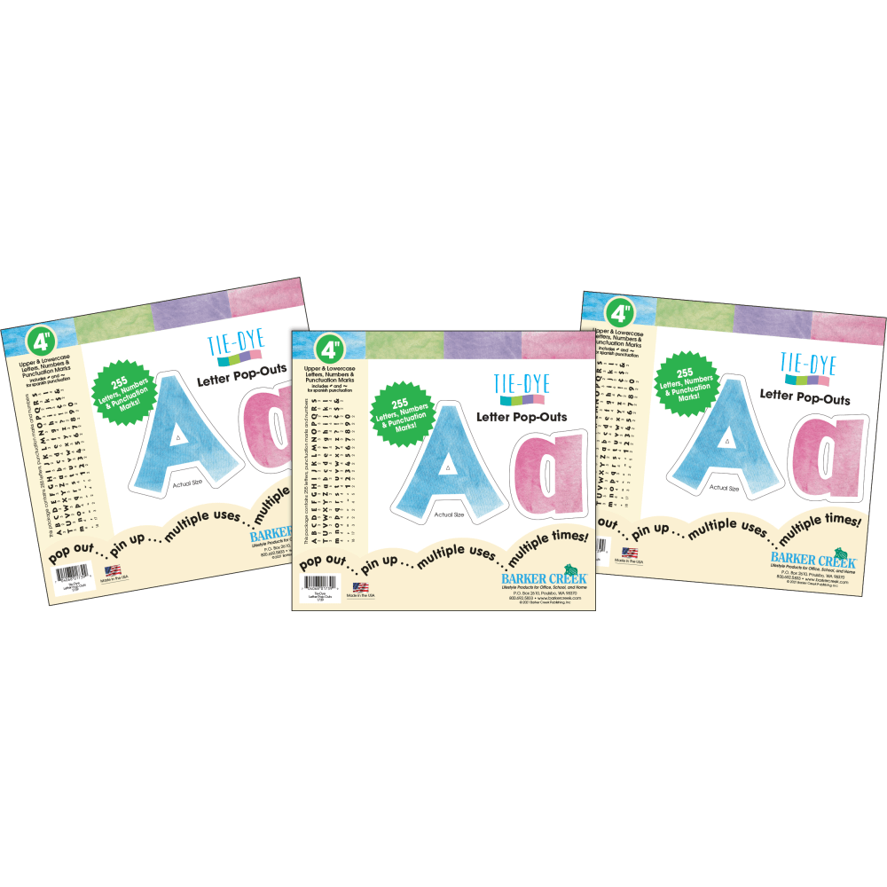BARKER CREEK PUBLISHING, INC. 4350 Barker Creek Letter Pop-Outs, 4in, Tie-Dye, Set Of 765 Pop-Outs