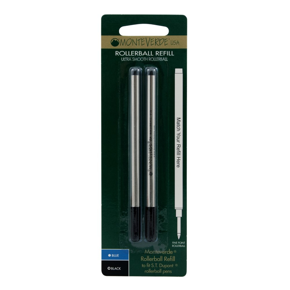 YAFA A PEN COMPANY T222BK Monteverde Rollerball Refills For St. Dupont Rollerball Pens, Fine Point, 0.5 mm, Black, Pack Of 2 Refills