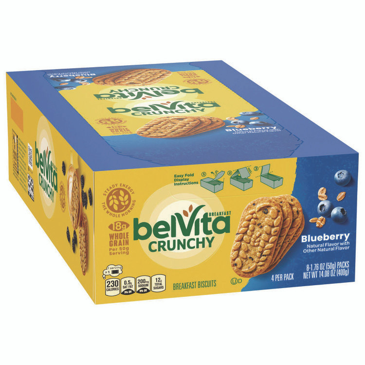 NABISCO FOOD GROUP 02908 belVita Breakfast Biscuits, 1.76 oz Pack, Blueberry, 8 Packs/Box, 8 Boxes/Carton