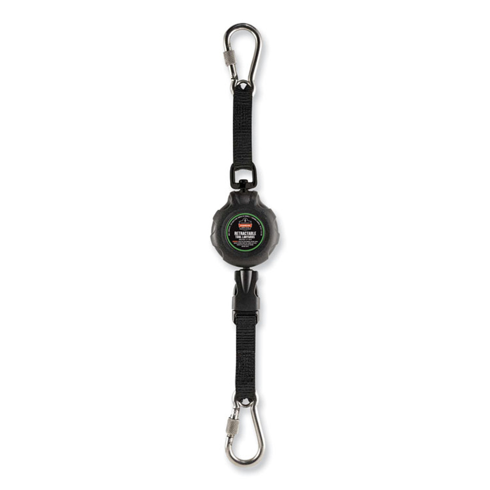 TENACIOUS HOLDINGS, INC. ergodyne® 19300 Squids 3000 Retractable Tool Lanyard with Carabiner Anchor, 1 lb Working Capacity, 48" Long, Black