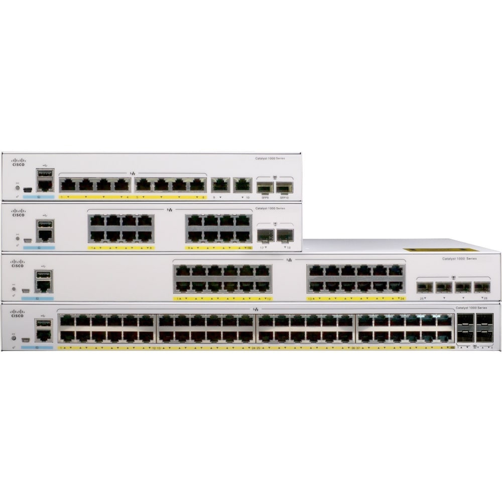 CISCO C1000-48T-4X-L  Catalyst C1000-48T Ethernet Switch - 48 Ports - Manageable - 2 Layer Supported - Modular - Optical Fiber, Twisted Pair - Rack-mountable