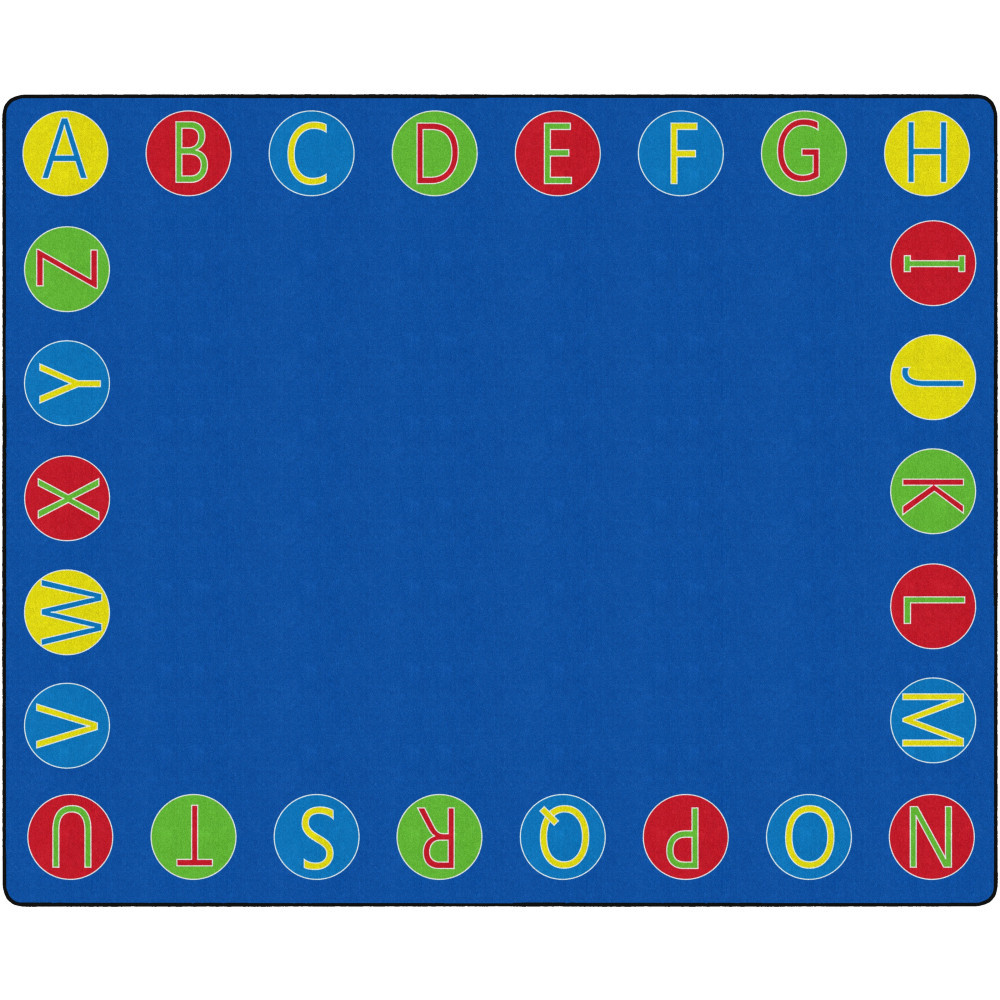 Create a fun way to get everyone engaged with this learning rug. The nylon rug features 26 seating spots, 1 for each letter of the alphabet, and is protected with FORCE 5, a permanent antimicrobial agent.  Made of strong nylon to handle a day full of play.  Colored circles contain each letter of the alphabet to help you create unique seating.  Treated with Scotchgard-protector to fight soil stains and FORCE 5 to guard against mold, mildew and odors.  Can be used with Alphabet Seating Squares (sold separately).  Dry clean or vacuum for simple maintenance.  Antimicrobial is an agent that kills microorganisms or stops their growth.  This product is heavy and/or oversized and may need more than one person to handle.