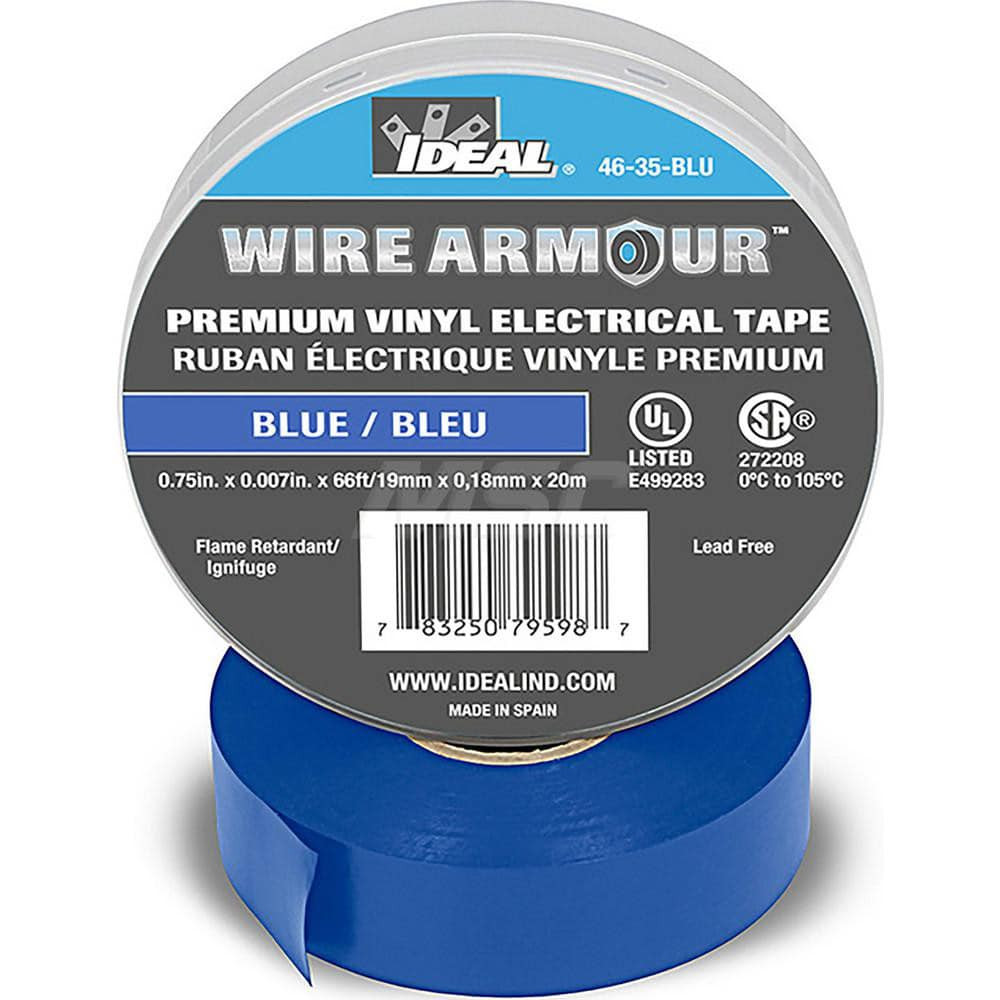 Ideal 46-35-BLU Vinyl Film Electrical Tape: 3/4" Wide, 66' Long, 7 mil Thick, Blue