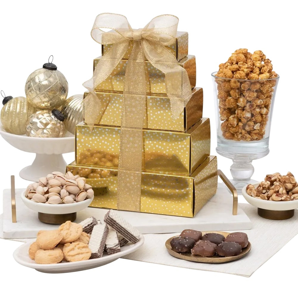 GOURMETGIFTBASKETS.COM INC. Gourmet Gift Baskets 6821  Holiday Tower Gift Basket Set, Set Of 7 Pieces