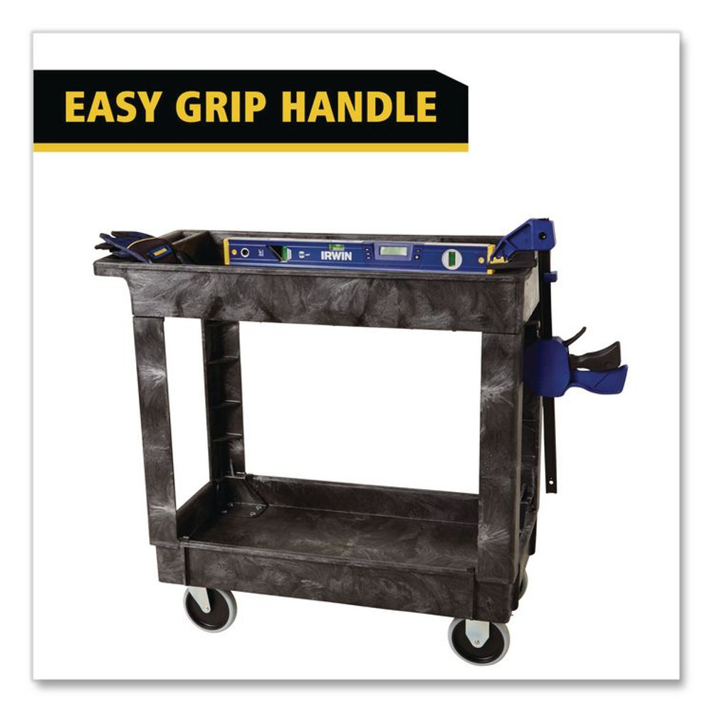 RUBBERMAID COMMERCIAL PROD. 9T6600BLA Heavy-Duty Flat-Handle Maintenance/Utility Cart, Plastic, 2 Shelves, 500 lb Capacity, 34.13" x 17.38" x 32.38", Black