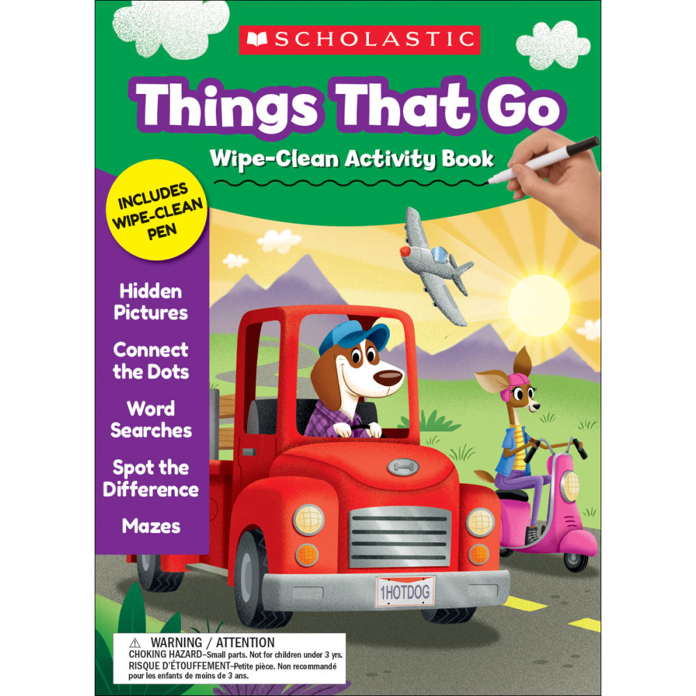 SCHOLASTIC TEACHER RESOURCES Scholastic 9781338572377  Things That Go Wipe-Clean Activity Book, Preschool - Grade 1