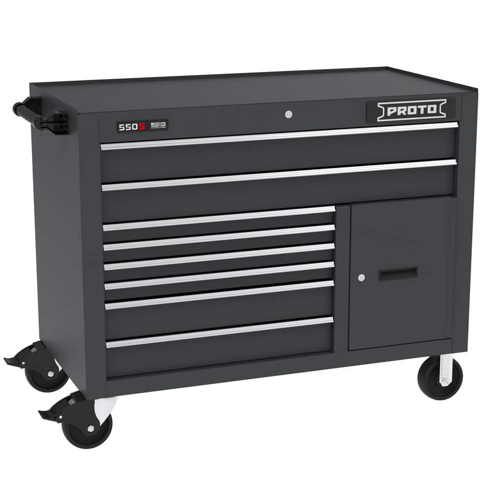 Proto J555041B-8BK-1S Tool Roller Cabinets; Drawers Range: 5 to 10 Drawers ; Overall Weight Capacity: 900lb ; Top Material: Vinyl ; Color: Gloss Black ; Locking Mechanism: Keyed ; Width Range: 48" and Wider