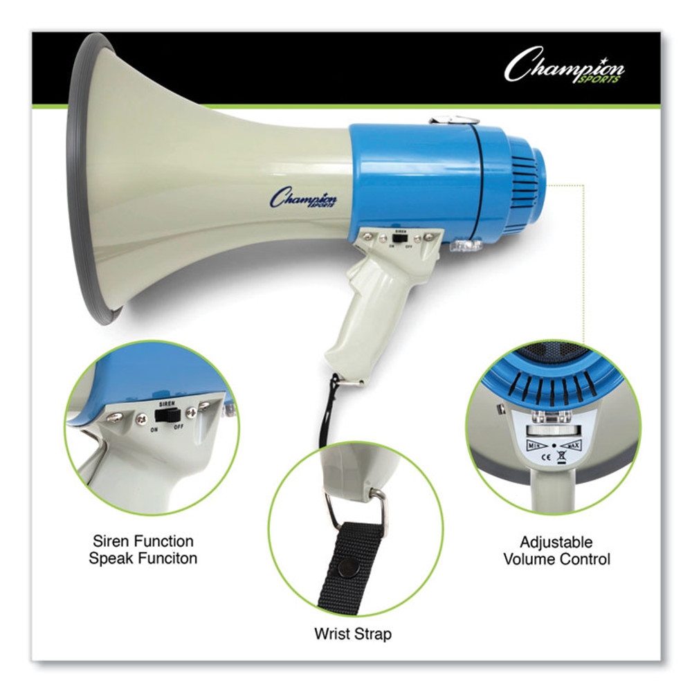 CHAMPION SPORT Sports MP12W Megaphone, 12 W to 25 W, 1,000 yds Range, White/Blue