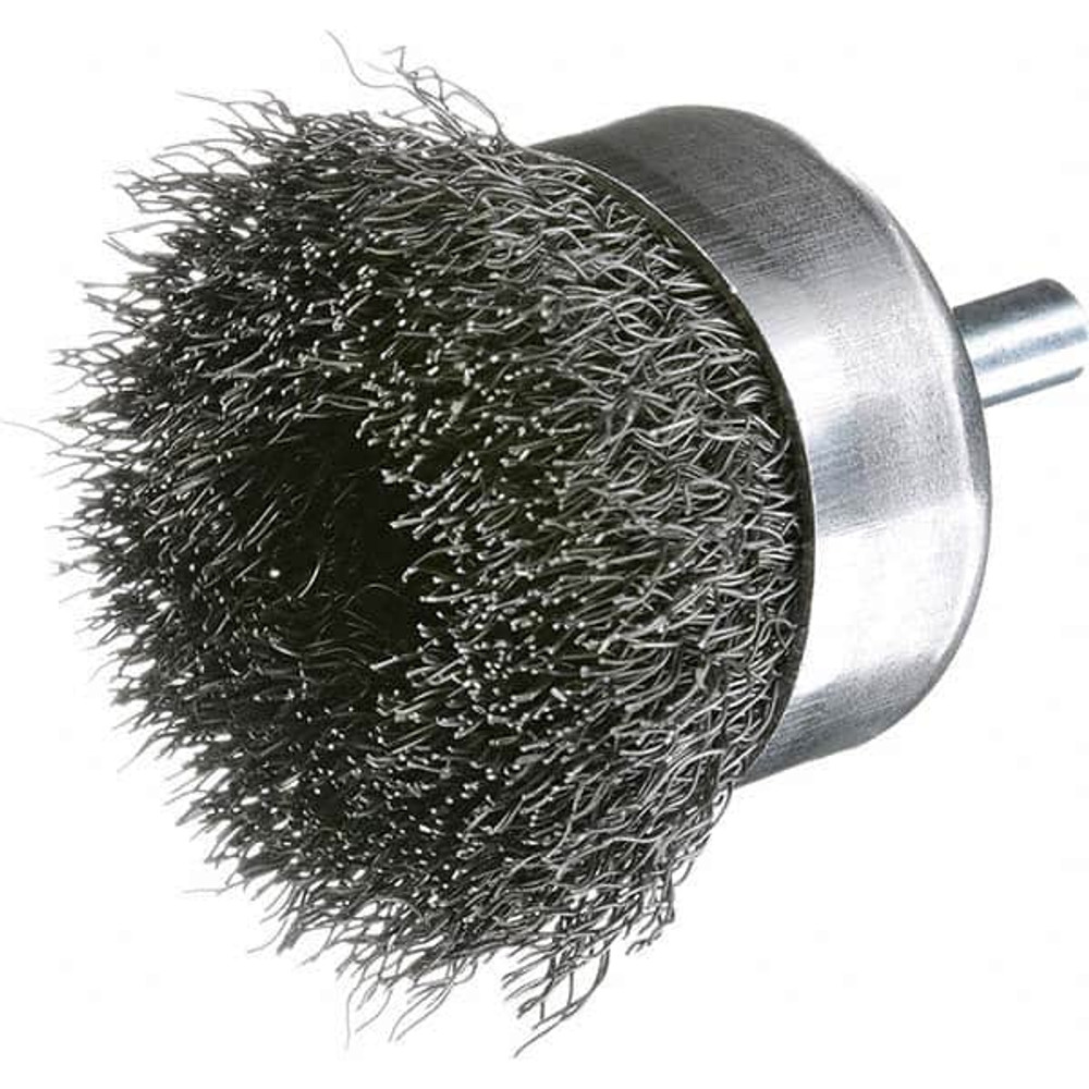 Osborn 0003207200 Cup Brush: 2" Dia, 0.008" Wire Dia, Stainless Steel, Crimped