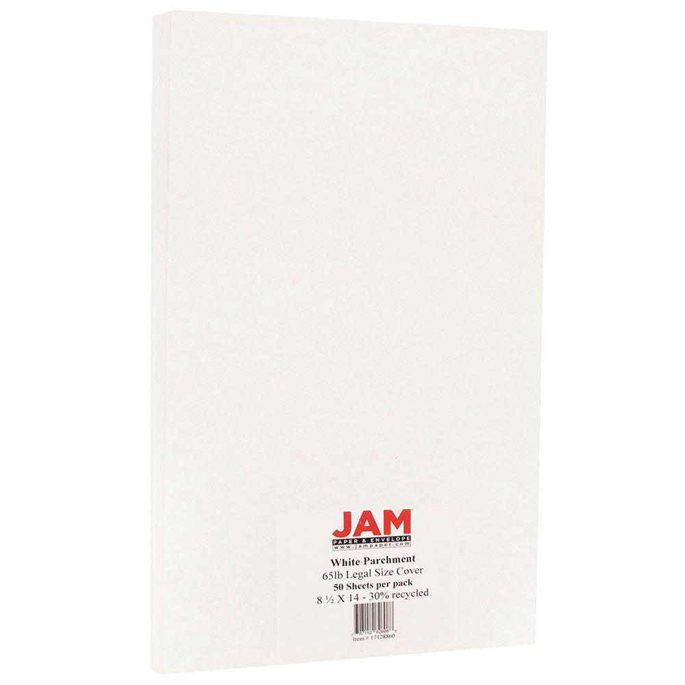 JAM PAPER AND ENVELOPE 17128860 JAM Paper Legal Card Stock, White Parchment, Legal (8.5in x 14in), 65 Lb, Pack Of 50