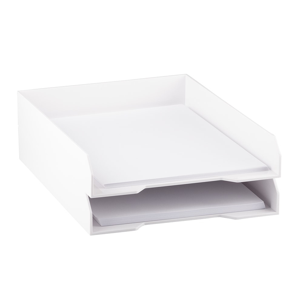 JAM PAPER AND ENVELOPE JAM Paper 344WHA  Stackable Paper Trays, 2inH x 9-3/4inW x 12-1/2inD, White, Pack Of 2 Trays