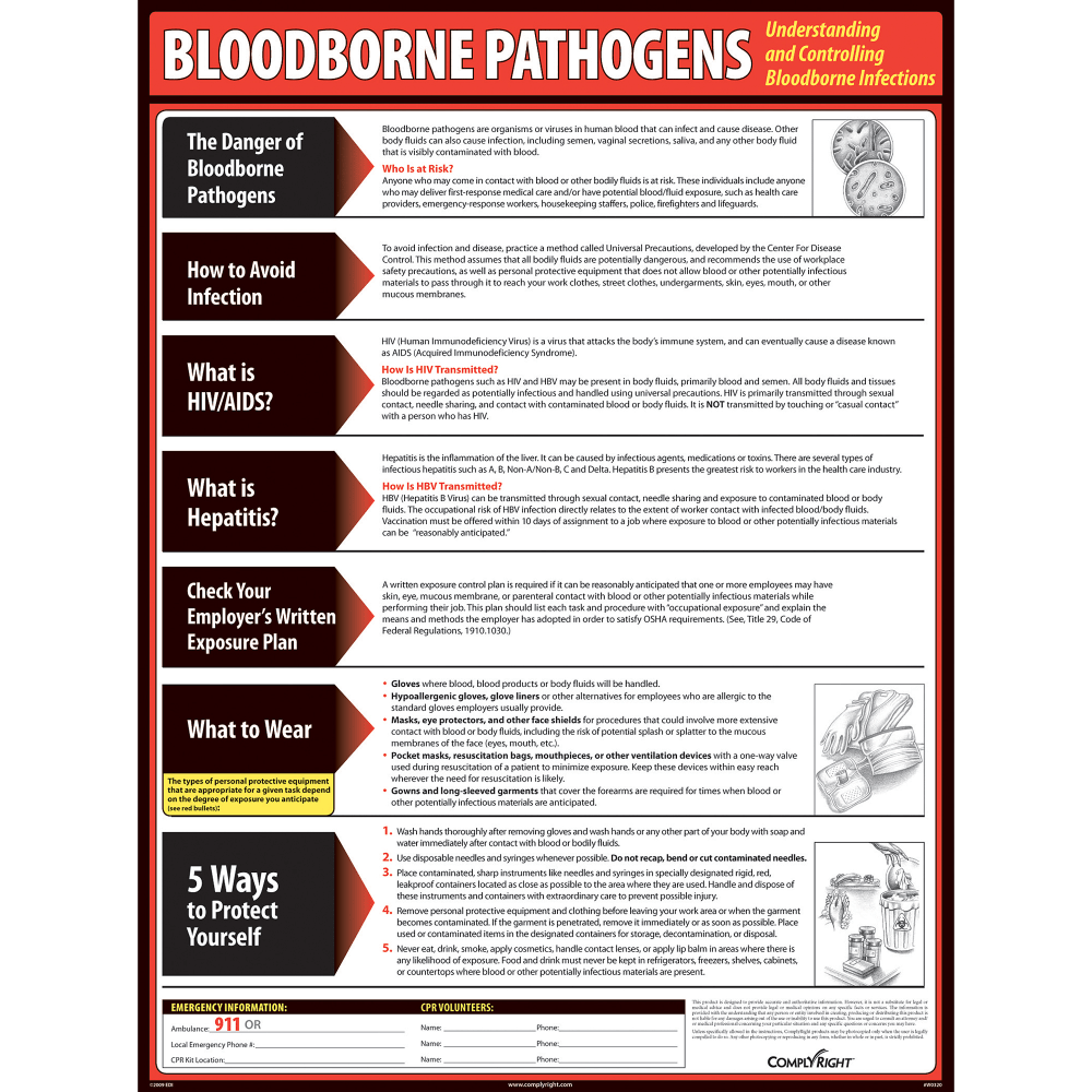 TAX FORMS PRINTING, INC. WR0233 ComplyRight Bloodborne Pathogens Poster, 18in x 24in