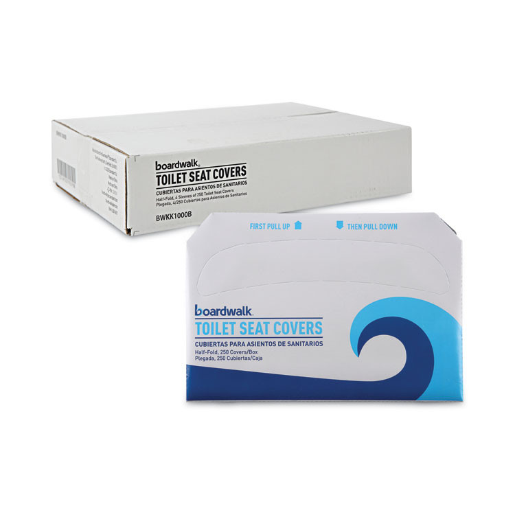 BOARDWALK K1000B Premium Half-Fold Toilet Seat Covers, 14.17 x 16.73, White, 250/Sleeve, 4 Sleeves/Carton