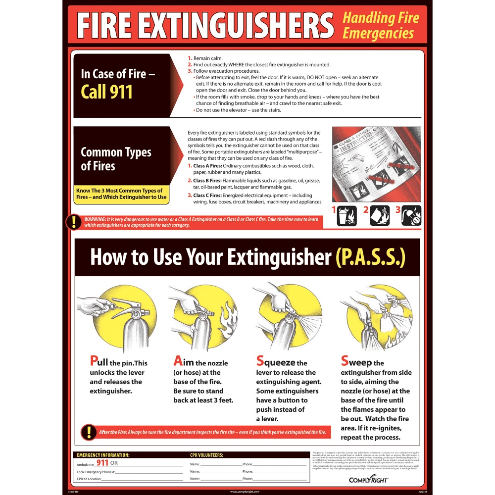 TAX FORMS PRINTING, INC. WR0239 ComplyRight Fire Extinguisher Poster, 18in x 24in