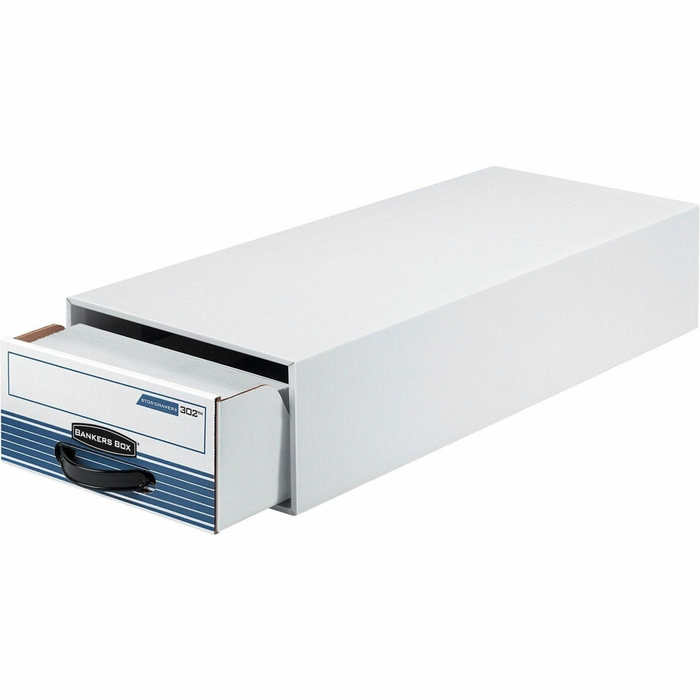 FELLOWES INC. 00302 Bankers Box Medium-Duty Storage Drawers, 5 1/4in x 10 1/2in x 25 1/4in, White/Blue, Case Of 12