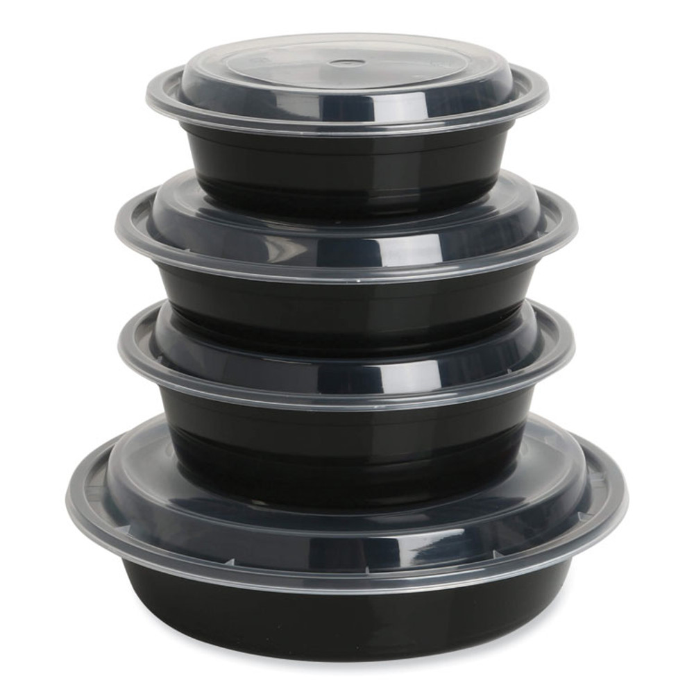 GEN TORND16 Microwavable Food Container with Lid, Round, 16 oz, 6.29 x 6.29 x 1.96, Black/Clear, Plastic, 150/Carton