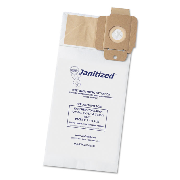 APC FILTRATION INC Janitized® JAN-KACV30-2 Vacuum Filter Bags Designed to Fit Karcher/Tornado CV30/1, CV38/1, CV48/2, 100/Carton
