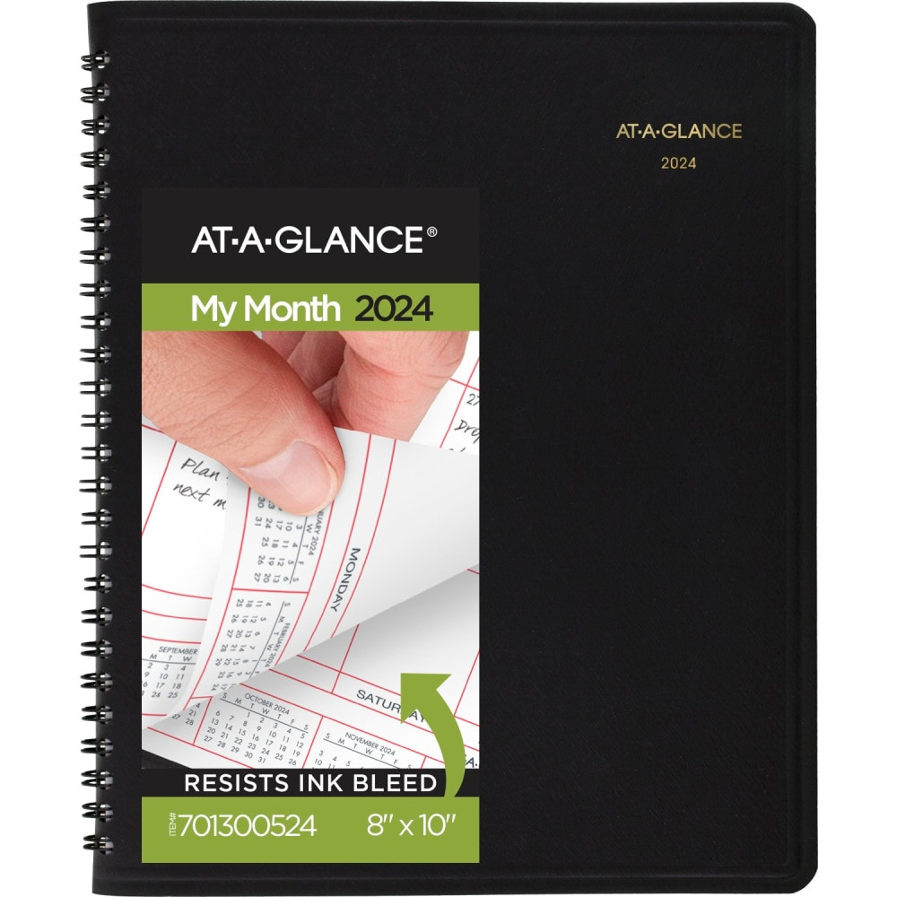 ACCO BRANDS USA, LLC AT-A-GLANCE 701300524 2024 AT-A-GLANCE Monthly Planner, 8in x 10in, Black, January To December 2024, 7013005