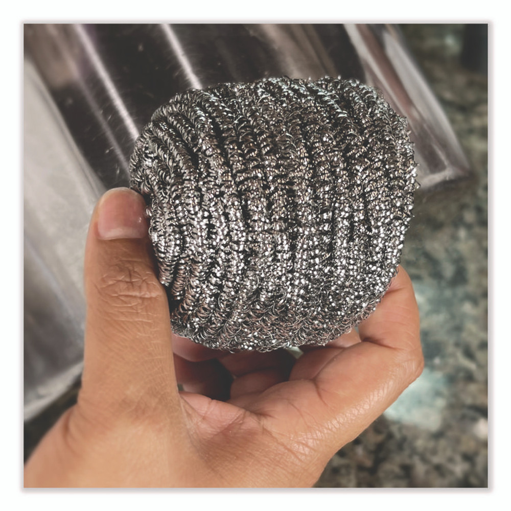 BOARDWALK 35 Stainless Steel Scrubber, Medium Size, Steel Gray, 72/Carton