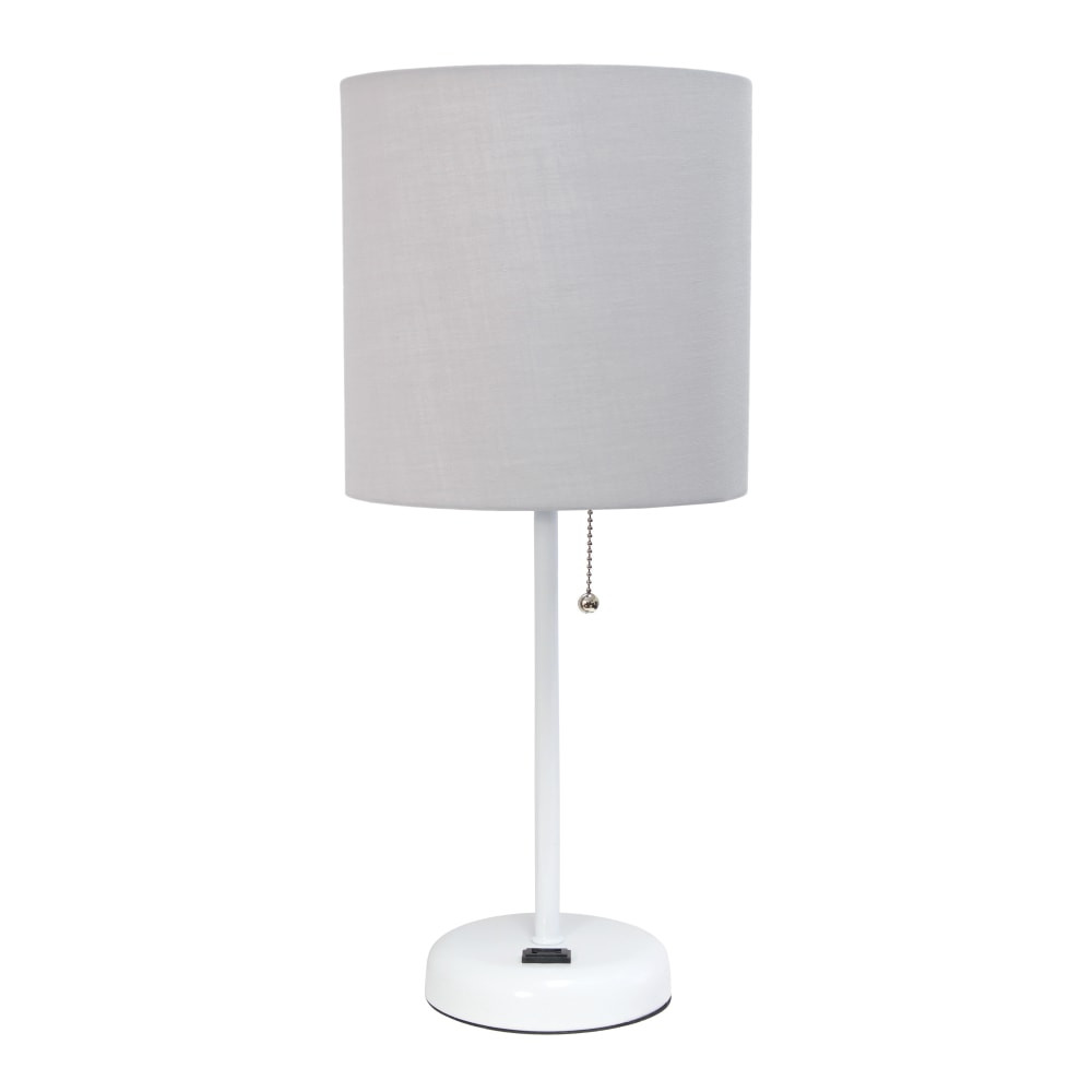 ALL THE RAGES INC Creekwood Home CWT-2008-GO  Oslo Power Outlet Metal Table Lamp, 19-1/2inH, Gray Shade/White Base