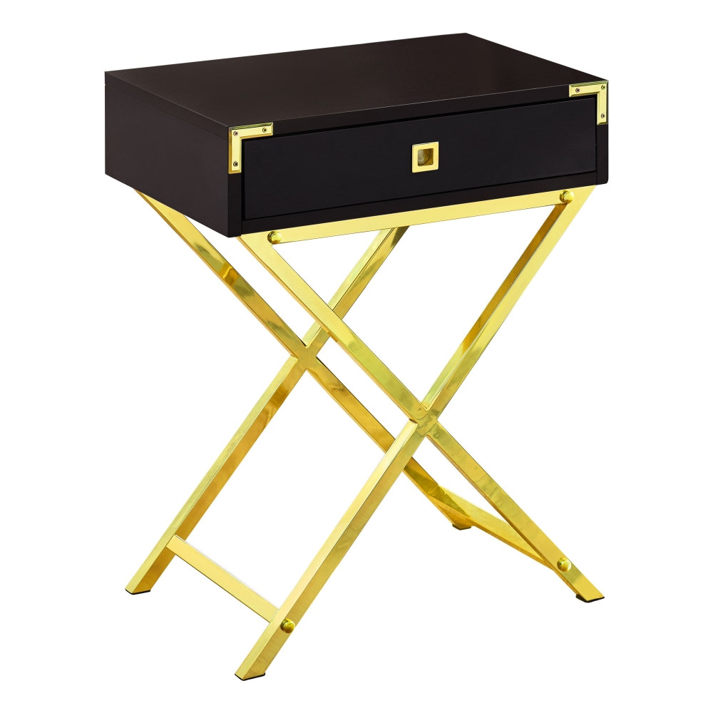 MONARCH PRODUCTS Monarch Specialties I 3556  Leigh Accent Table, 24inH x 18-1/4inW x 12inD, Cappuccino/Gold