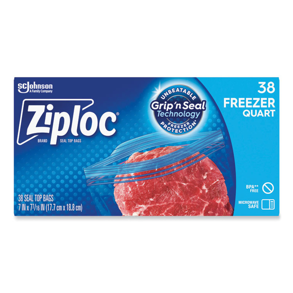 SC JOHNSON Ziploc® 314444 Zipper Freezer Bags, 32 oz, 6.97" x 7.7", Clear, 38 Bags/Box, 9 Boxes/Carton