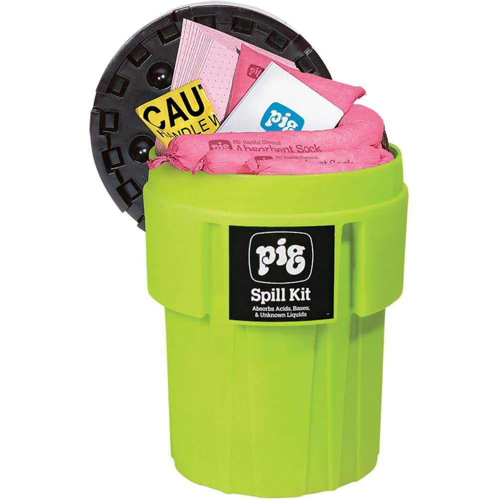 New Pig KIT363 Spill Kits; Kit Type: Chemical & Hazardous Material Spill Kit; Container Type: Drum; Absorption Capacity: 39 gal; Color: Hi-Vis Green; Portable: No; Capacity per Kit (Gal.): 39 gal