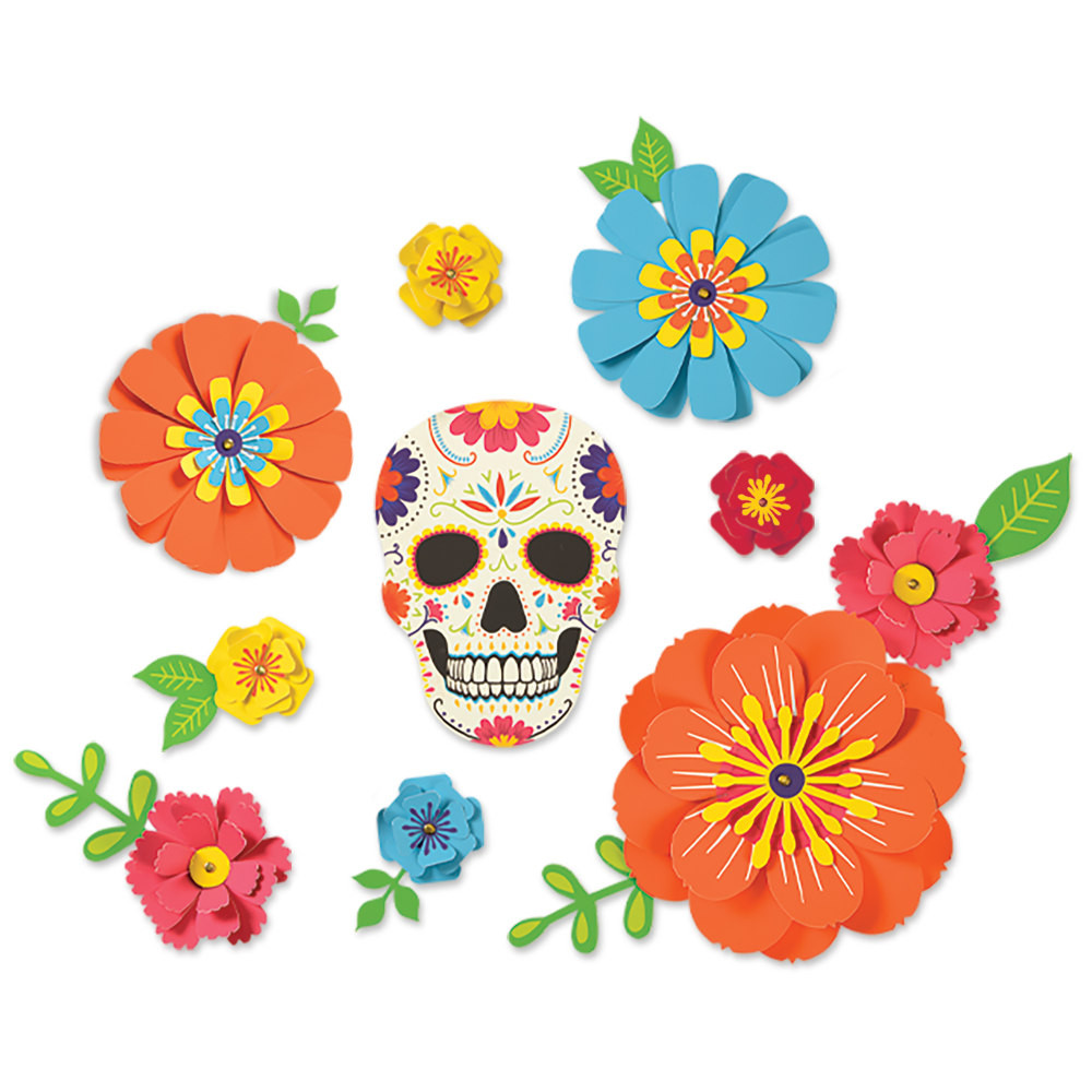 AMSCAN 244125  Dia De Los Muertos Floral Backdrop, 13in x 13in x 2in, Multicolor