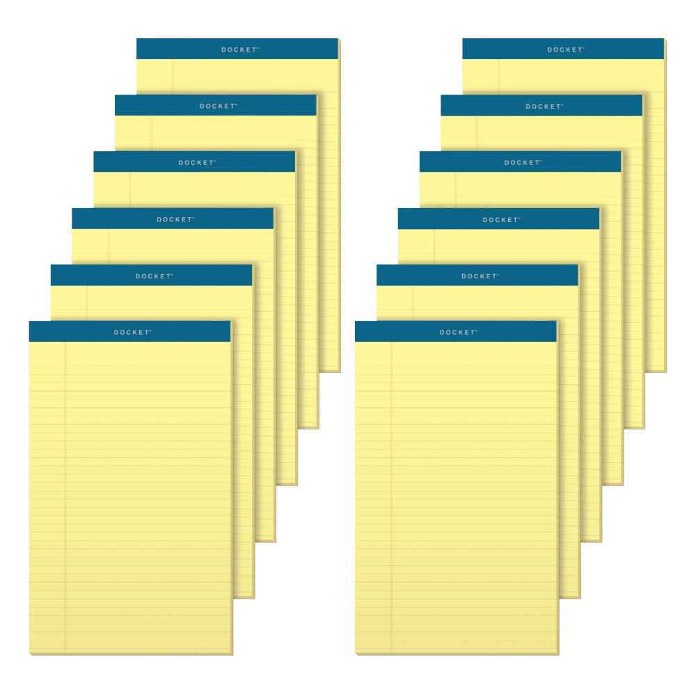 TOPS BUSINESS FORMS TOPS 63580  Double Docket Writing Pads, 8 1/2in x 14in, Legal Ruled, 50 Sheets, Canary, Pack Of 12 Pads