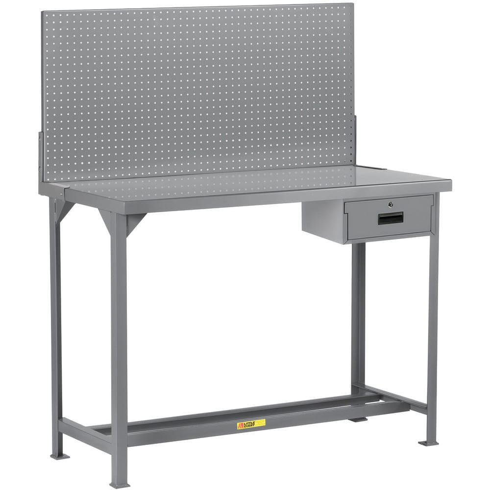 Little Giant. WST1-366036PBDR Stationary Work Benches, Tables; Bench Style: Heavy-Duty Use Workbench ; Edge Type: Square ; Leg Style: Fixed with Pre-Drill Holes for Anchoring ; Depth (Inch): 36 ; Color: Gray ; Maximum Height (Inch): 60